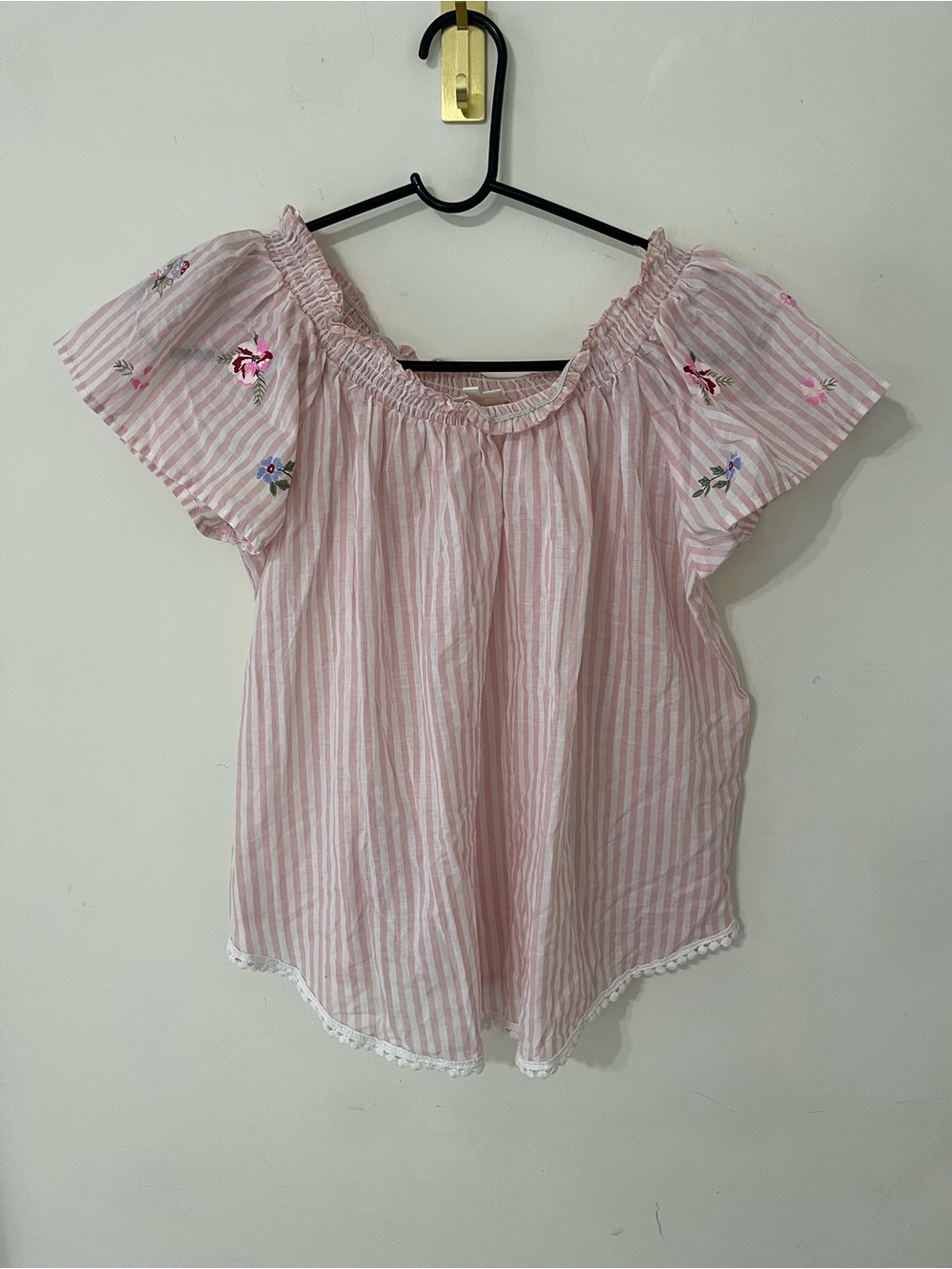 Juniors girls XL floral boho off the shoulder top stripes pink